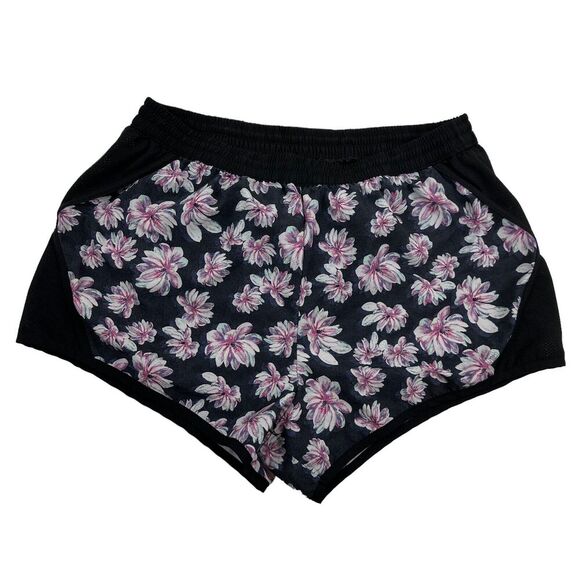 Zelos Women's Black Floral Running Shorts With Liner Sz L Elastic Waist Stretch - Picture 1 of 7